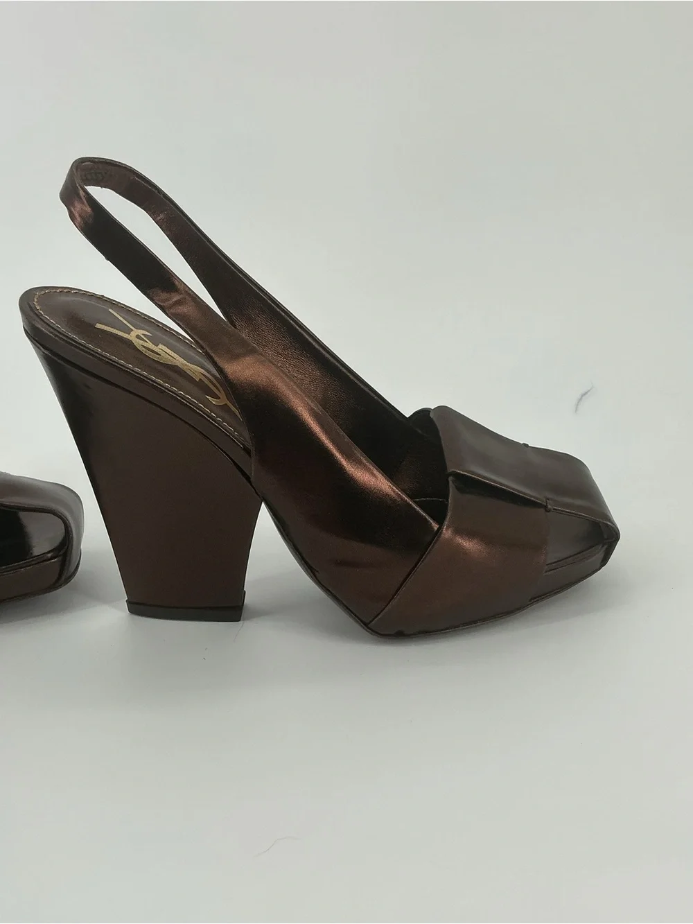 Yves Saint Laurent YSL Bronze Metallic Leather Slingback Heels 38.5
